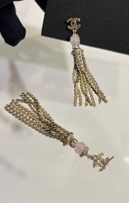 18K Gold Plated Pink Crystal Tassel Drop Earrings 25A
