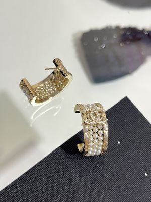 Light Gold Double C Pearl Hoop Earrings 18k Gold Plated