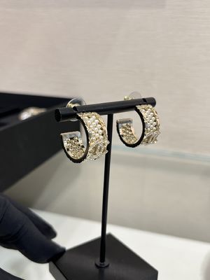 Light Gold Double C Pearl Hoop Earrings 18k Gold Plated