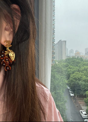 Brown Beaded Luxury Diamond Earrings High End Diamond Earrings With 18K Gold Plated