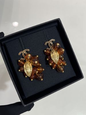 Brown Beaded Luxury Diamond Earrings High End Diamond Earrings With 18K Gold Plated