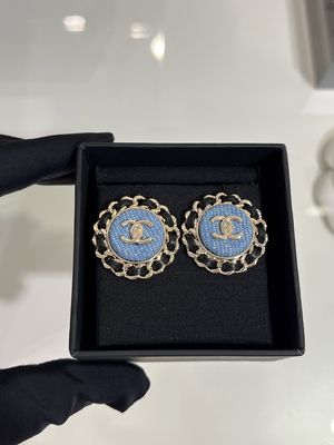 Leather Woven Chain Denim Luxury Clip On Earrings 18K Gold Plated Round Shape