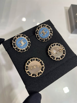 Leather Woven Chain Denim Luxury Clip On Earrings 18K Gold Plated Round Shape