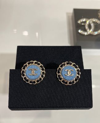 Leather Woven Chain Denim Luxury Clip On Earrings 18K Gold Plated Round Shape