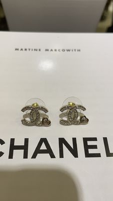 Double C Gold Chandelier Earrings Lightweight Luxury Earrings With White Diamonds 1-2cm