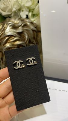 Double C Gold Chandelier Earrings Lightweight Luxury Earrings With White Diamonds 1-2cm