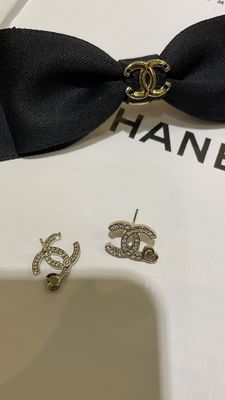 Double C Gold Chandelier Earrings Lightweight Luxury Earrings With White Diamonds 1-2cm
