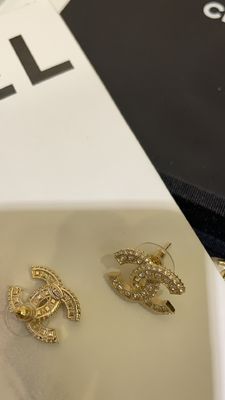 Versatile Style Gold Luxury Earrings Double C Stud Earrings With Diamond Accents
