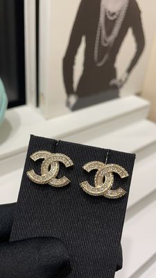 Versatile Style Gold Luxury Earrings Double C Stud Earrings With Diamond Accents