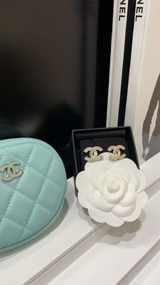 Versatile Style Gold Luxury Earrings Double C Stud Earrings With Diamond Accents