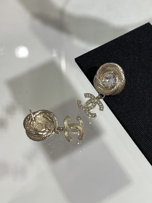 High Durability Luxury Crystal Earrings Double C Pendant Earrings With Pearls