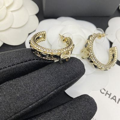 Hypoallergenic CC Logo Earrings Luxury Gold Hoop Earrings With 148 Pieces Diamonds