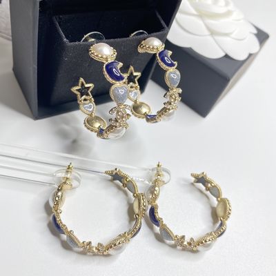 Gold Star Moon Earrings Anti Allergy Finish Luxury Earrings With Exquisite Crystals