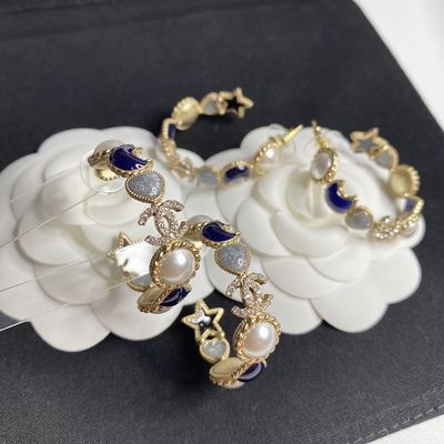 Gold Star Moon Earrings Anti Allergy Finish Luxury Earrings With Exquisite Crystals