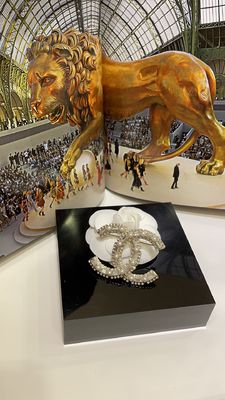 Twin C Clip Brooch Pins 18K Gold Plated With Diamond Pearl 20-30g
