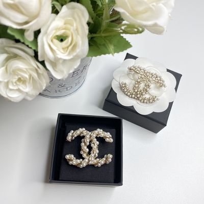 18K Gold Plated Luxury Brooch With Diamond Double C Style In VS1 Clarity
