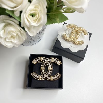 18K Gold Plated Luxury Brooch With Diamond Double C Style In VS1 Clarity