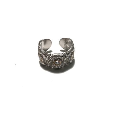 Elegant Buccellati Silver Ring Silver Daisy Ring Adjustable Size #6-10.3 With White Gemstones