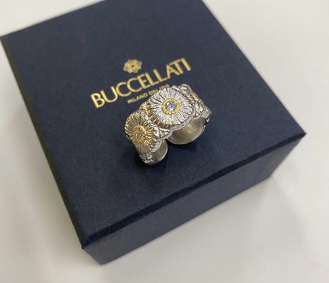 Elegant Buccellati Silver Ring Silver Daisy Ring Adjustable Size #6-10.3 With White Gemstones