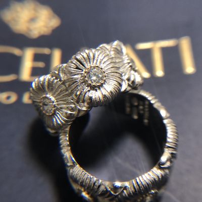 Elegant Buccellati Silver Ring Silver Daisy Ring Adjustable Size #6-10.3 With White Gemstones
