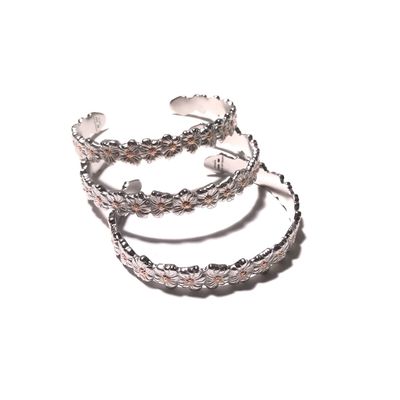 925 Silver Floral Design Bangles Adjustable 6-10.3 Size Flower Silver Bangles For Men Women