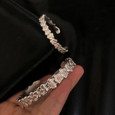 925 Silver Floral Design Bangles Adjustable 6-10.3 Size Flower Silver Bangles For Men Women