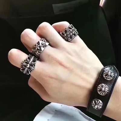 Cross Flower 925 Silver Bracelets Black 10g Adjustable In Round Shape