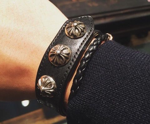 Cross Flower 925 Silver Bracelets Black 10g Adjustable In Round Shape