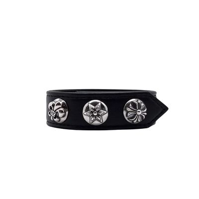 Unisex 925 Silver Bracelets Adjustable Triple Element Leather Bracelet