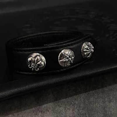 Unisex 925 Silver Bracelets Adjustable Triple Element Leather Bracelet