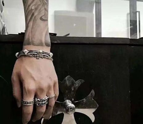 Adjustable 925 Silver Bangles Vintage Fishbone Design For Men