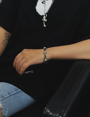 Adjustable 925 Silver Bangles Vintage Fishbone Design For Men