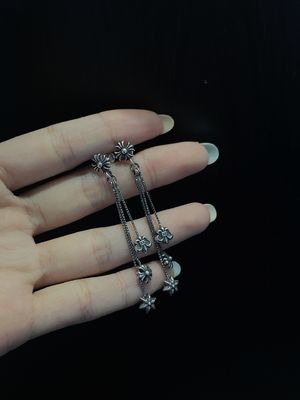 Cross Tassel 925 Silver Earrings Medium Size Elegant With Antique Finish