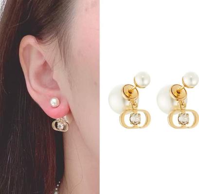 Rhinestone Pearl Double Ball Earrings Luxurious Customizable Anti Allergy