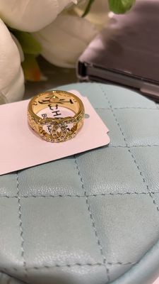 Vintage Double C Ring #6#7#8 Size Modern Design With Full Diamond