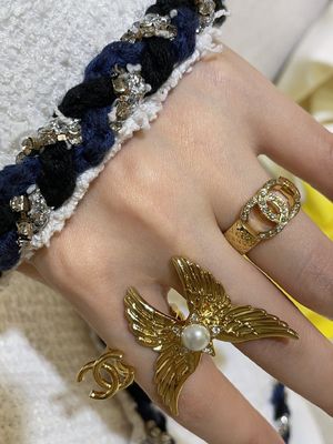 Vintage Double C Ring #6#7#8 Size Modern Design With Full Diamond
