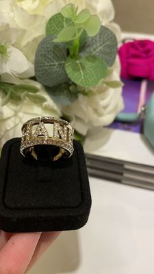 18K Gold Plated Luxury Rings Wide Band Ring Classic With Lettering Fully Paved Diamond Gold Tone