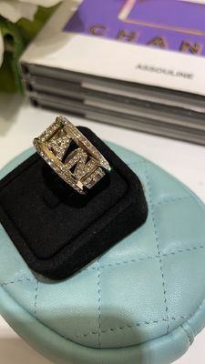 18K Gold Plated Luxury Rings Wide Band Ring Classic With Lettering Fully Paved Diamond Gold Tone