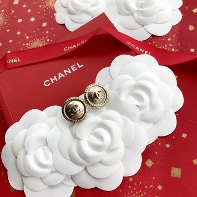 Vintage Button Earrings in Brass with Push Back Closure and 2cm Size for Luxury Style