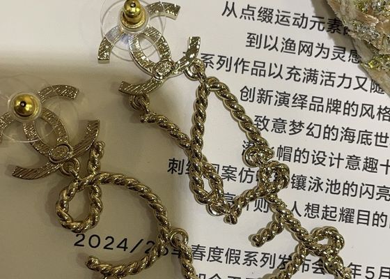 18K Gold Plated High End Fashion Earrings C Letter Long Lasting With Asymmetric Twist Design