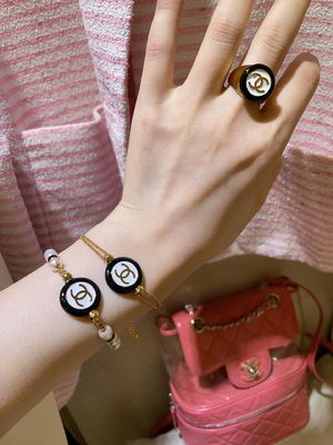 18K Gold Plated Black and White Enamel Panda Ring with Double C Button Design in US Size 6-7-8