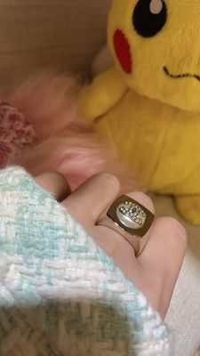Elegant Full-Rhodium-Plated Light Gold Double C Ring with Swarovsk* Pearl for Formal Wear