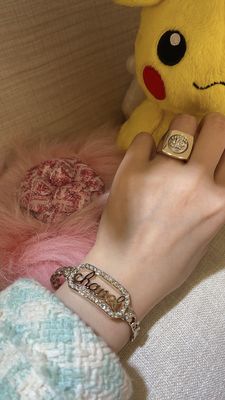 Elegant Full-Rhodium-Plated Light Gold Double C Ring with Swarovsk* Pearl for Formal Wear