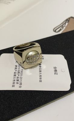 Elegant Full-Rhodium-Plated Light Gold Double C Ring with Swarovsk* Pearl for Formal Wear