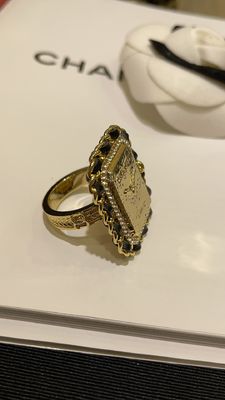 Elegant 18K Gold Plated Square Ring with Swarovsk* Diamond and Leather-Wrapped Chain