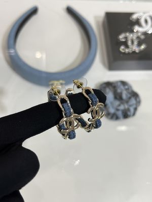 15mm Gold-Tone Double C Hoop Earrings with Denim Chain-Link Design
