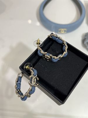 15mm Gold-Tone Double C Hoop Earrings with Denim Chain-Link Design
