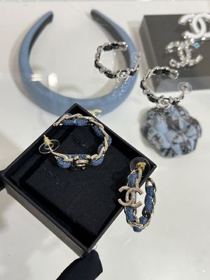 15mm Gold-Tone Double C Hoop Earrings with Denim Chain-Link Design
