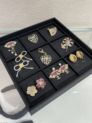 Handmade Brass Fan Brooch with Swarovsk* Diamond and Light Yellow Gold Finish - Elegant Double C Openwork Design
