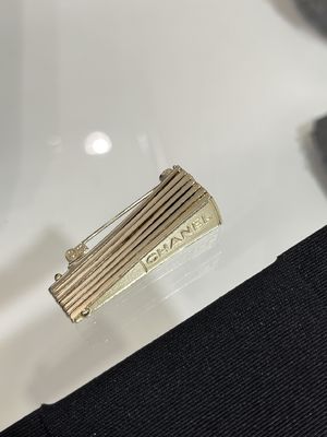 Handmade Brass Fan Brooch with Swarovsk* Diamond and Light Yellow Gold Finish - Elegant Double C Openwork Design